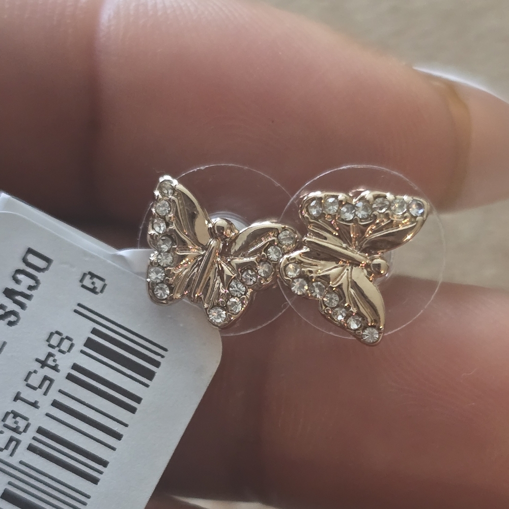 $50 Macy's Women Elegant Gold Butterfly Earrings Studs Small New